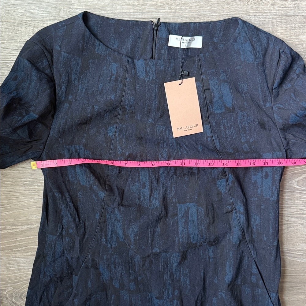 NEW M.M.LaFleur Etsuko brushed jacquard blue/black dress 14 - Picture 9 of 11